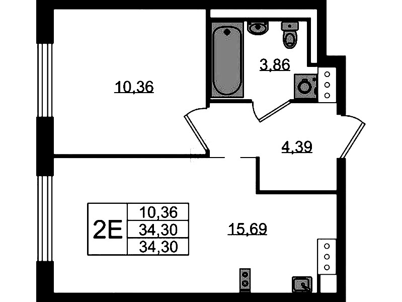 1-комнатная квартира 34.3 м², 11/13 эт., ЖК «Квартал Торики»